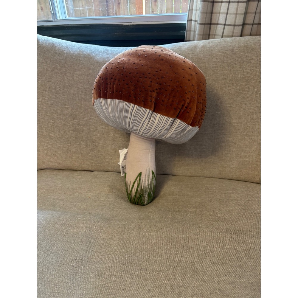 John Derian for Target Mushroom Beaded Decorative Throw Pillow Brown Cottagecore